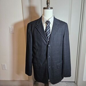 Gap Blazer Sport Coat Jacket Men‎ 44R 98% Wool Gray Plaid